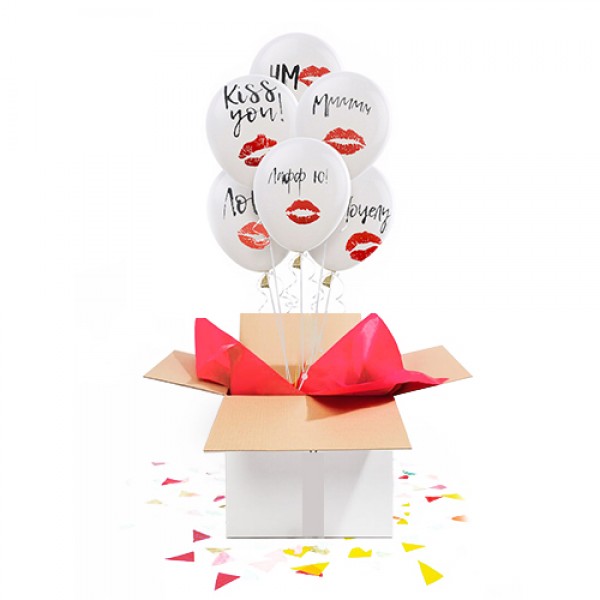 Коробка сюрприз с воздушными шарами " Kiss me" 