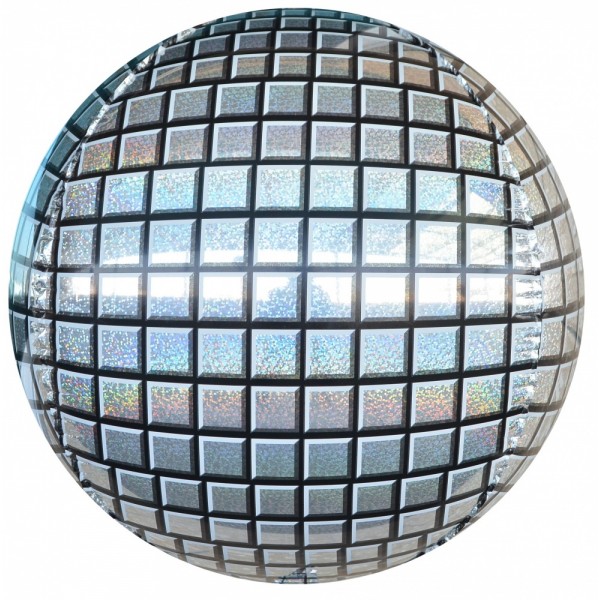 Шар фольгированный Сфера 3D,  Диско серебро, Голография  (24/61 см)