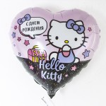 Шар (18''/46 см) Сердце, Hello Kitty, С Днем Рождения!, Розовый