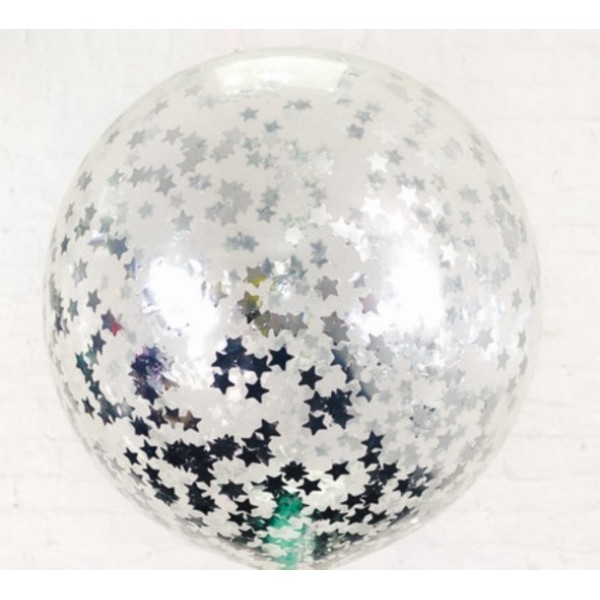 Шар прозрачный Bubble 65 см. с конфетти серебряные звезды