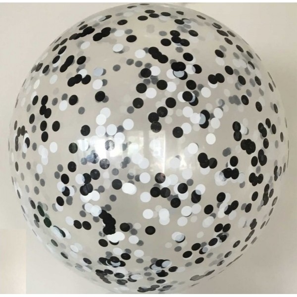 Шар прозрачный Bubble 65 см. с конфетти черное-белые