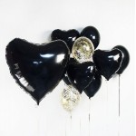 Букет из воздушных шариков черный с конфетти Большое сердце