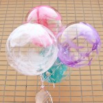 Шар (20''/51 см) Сфера 3D, Deco Bubble, Розовые перья , Прозрачный, Кристалл
