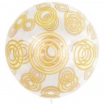 Шар (20''/51 см) Сфера 3D, Deco Bubble, Золотые круги, Прозрачный, Кристалл