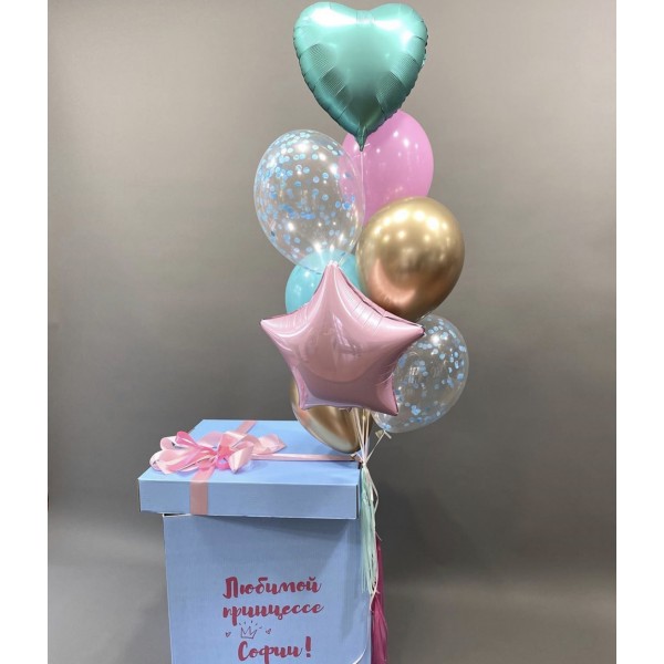 Коробка-сюрприз с воздушными шарами м Днем Рождения, Принцесса