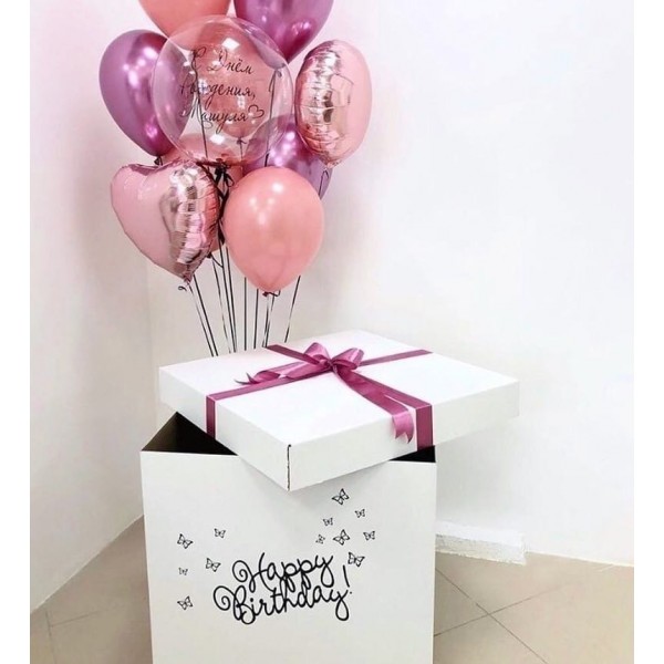 Коробка-сюрприз с воздушными шарами c Днем Рождения Мамуля