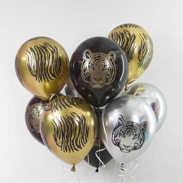 Воздушный шар (12''/30 см) Благородный тигр, Ассорти, хром