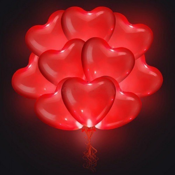Светящиеся воздушные шарики сердца (Красные) 