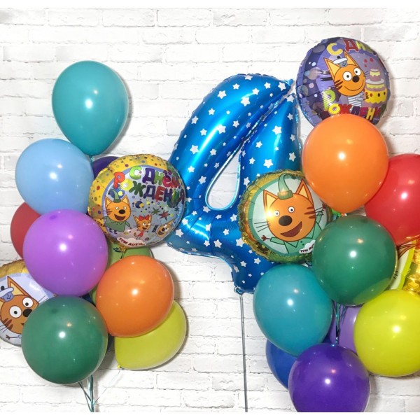 Композиция из воздушных шаров С lДнем Рождения, три кота